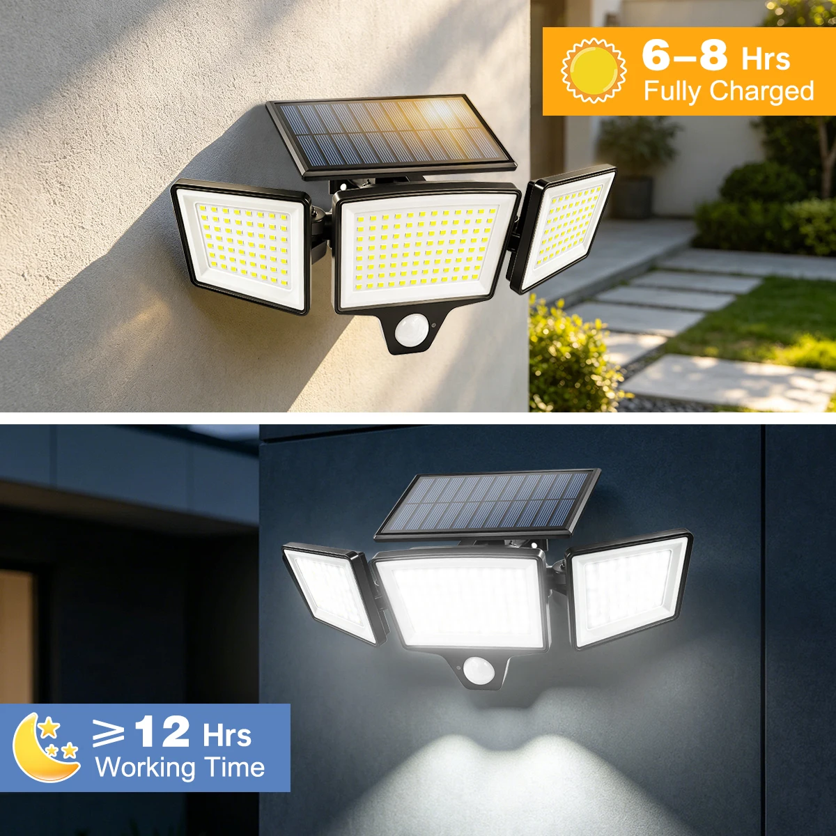Solar Outdoor Lights 208 LED Security Lights with Remote Control 3 Heads Motion Sensor Lights IP65 Waterproof 270° Wide Angle