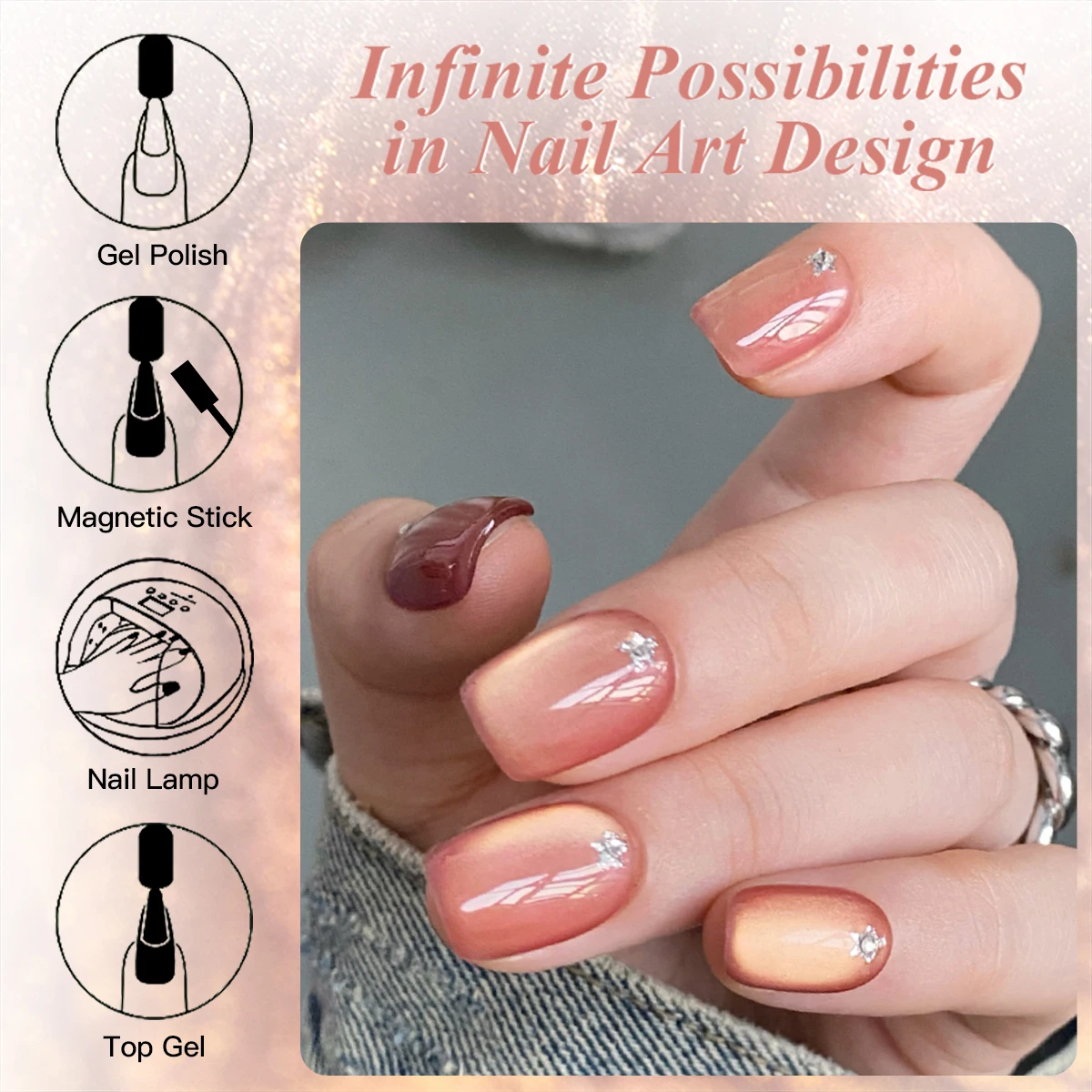 10ml Light Gold Cat Magnetic Gel Nail Polish Pink Ultra Shine Glitter Semi Permanant Soak Off UV LED Gel Varnish Nail Supplies