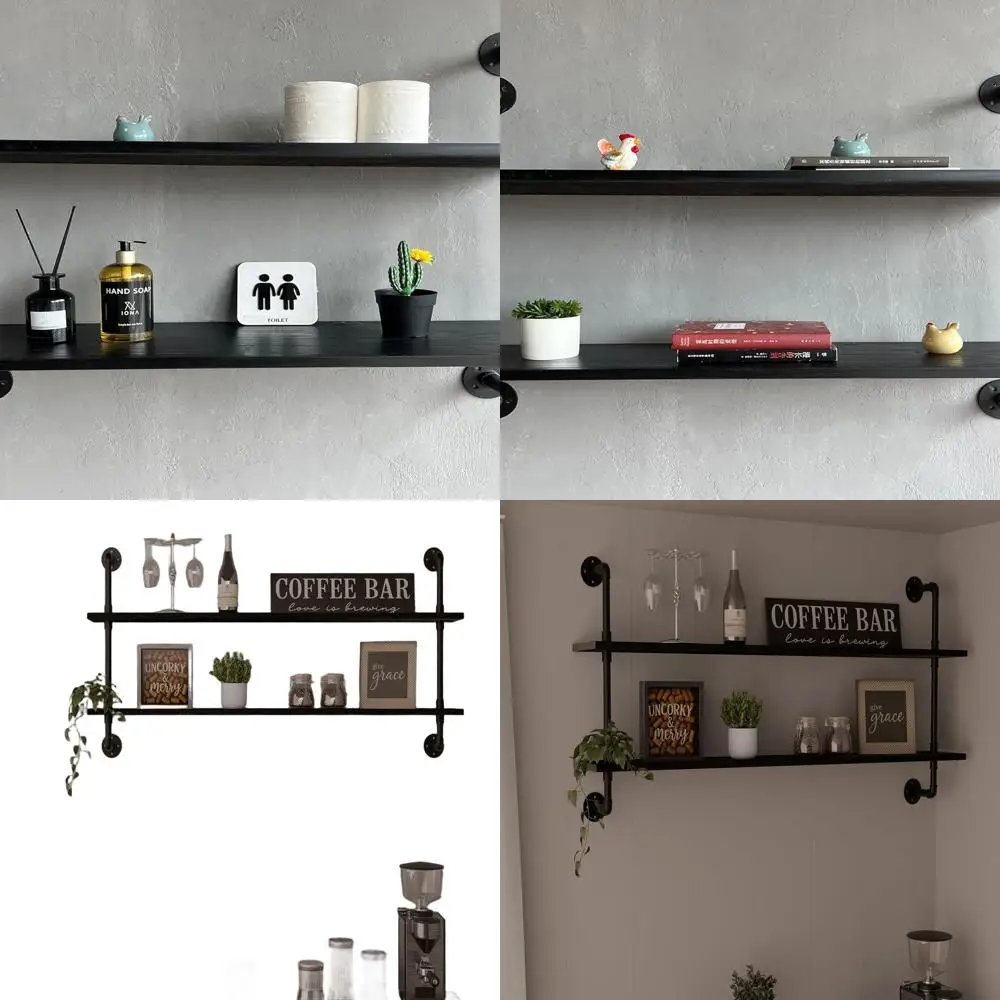 

Rustic Black Industrial Pipe Wall Shelf, 36 Farmhouse Style Floating Bookshelf