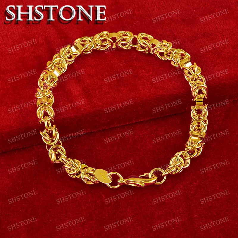 

SHSTONE 18K Gold Men Trendy Bracelets For Woman Cuban Hand Chain Party Wedding Fashion High Quality Jewelry Wholesale