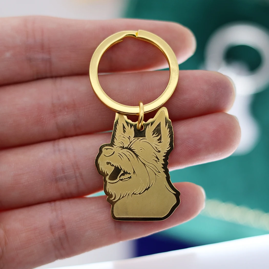 Stainless Steel Gold Plated Lucky Pet Scottish Terrier Dog diy Kids Gifts Keychain for Women Men Jewelry Key Rings Deco Supplies