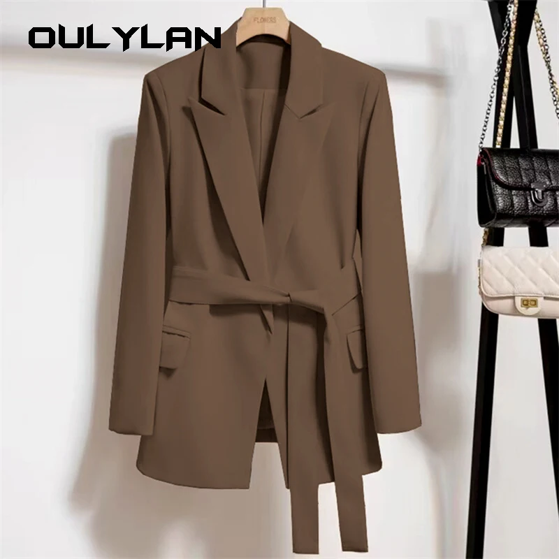 Women\'s Blazers Spring Autumn Suit Coat Tie Up Jacket Slim Fit Stylish Top Outerwear Office Lady Blazer for Women Clothing