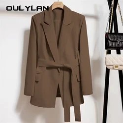 Women's Blazers Spring Autumn Suit Coat Tie Up Jacket Slim Fit Stylish Top Outerwear Office Lady Blazer for Women Clothing