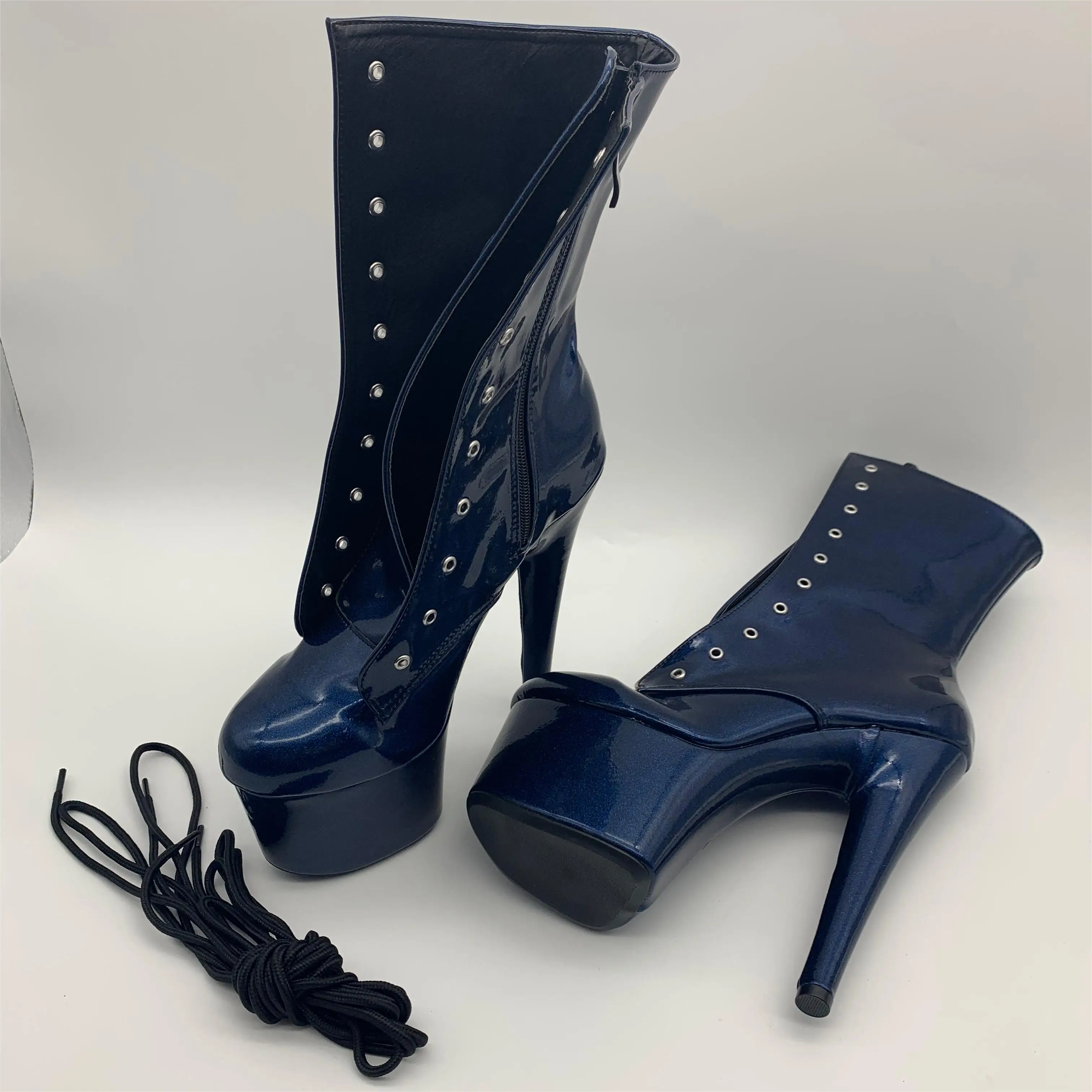 

Sexy model 17cm/7Inches High Heels Women's Ankle Boots Shoes Round Head Sequined Vamp High-heeled Boots Party Pole Dancing Boots