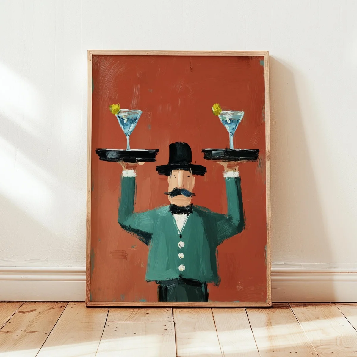 Whimsical Waiter Canvas Prints Poster Vintage Funny Cocktail Hour Martini Folk Art Prints Kitchen Bar Wall Art Home Decor Poster