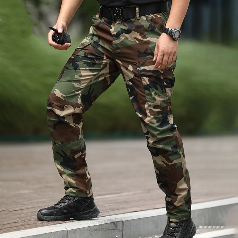 Camouflage Tactical Cargo Pants Men Field Training Outdoor Hiking Sports Pants Straight Multi-pocket Work Trousers Overalls