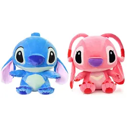 25CM Kawaii Disney Lilo & Stitch Couple Plush Doll Toys Cute Anime Pink Angel Models Stich Plush Baby Toys Kids Birthday Gift