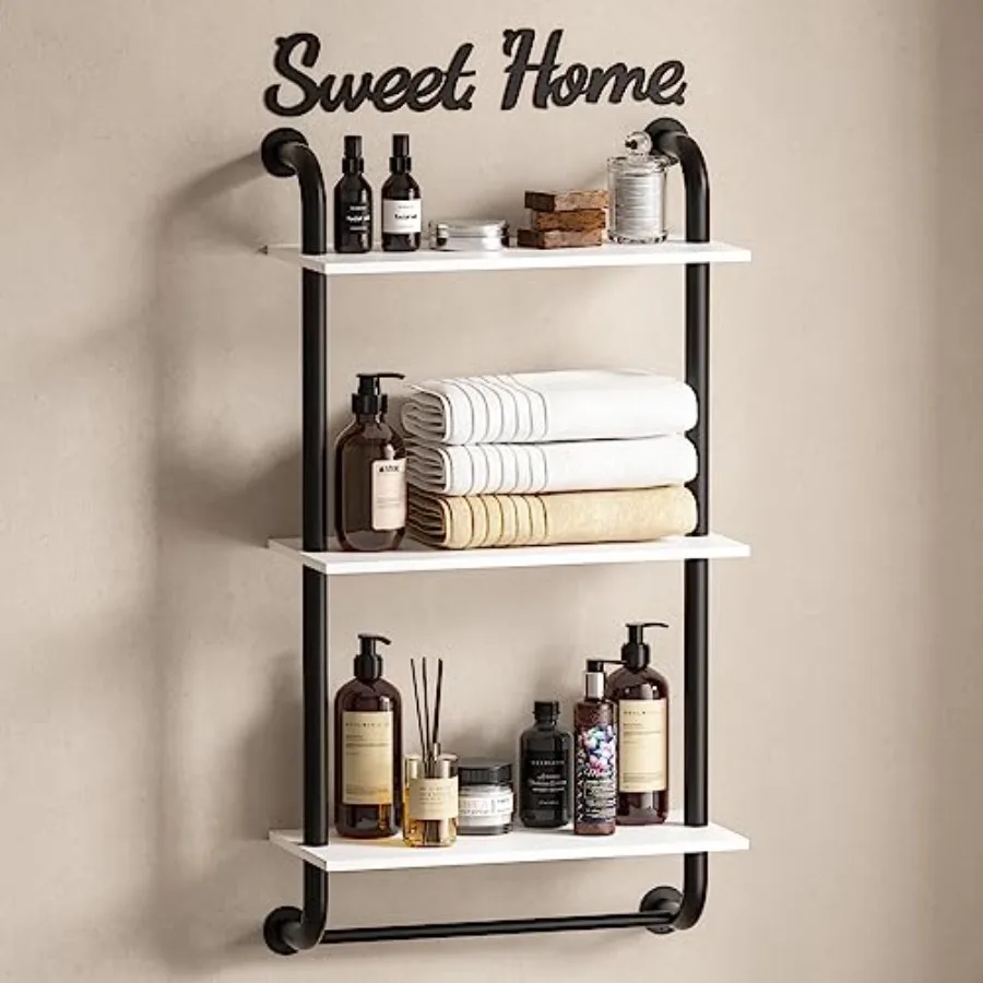 

3-Tier Bathroom Wall Shelves Over Toilet Rustic Industrial Pipe Shelf Farmhouse Decor Floating Shelf for Bedroom Living Room 17