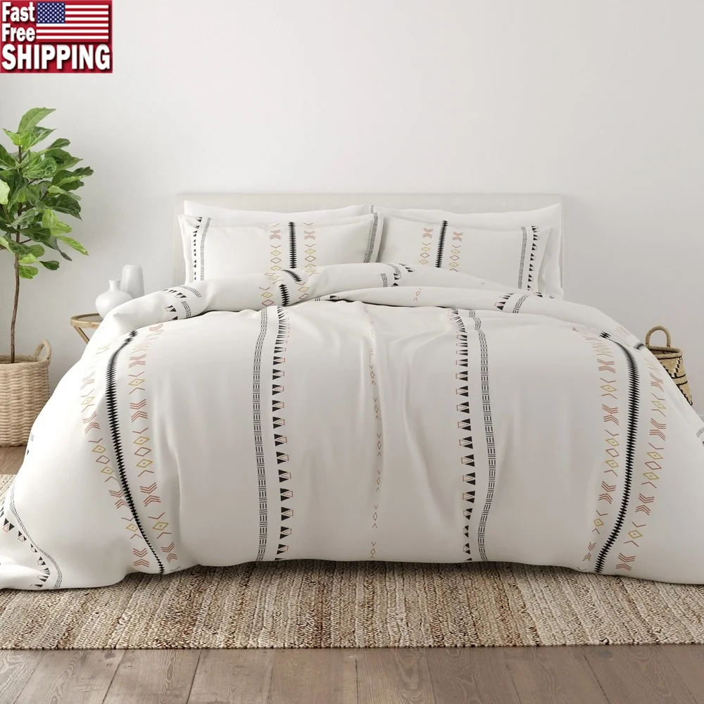 

Clay Natural Geo Lines 3-Piece Duvet Cover Set Soft Microfiber Hypoallergenic Easy Care Wrinkle Resistant Breathable Full Queen