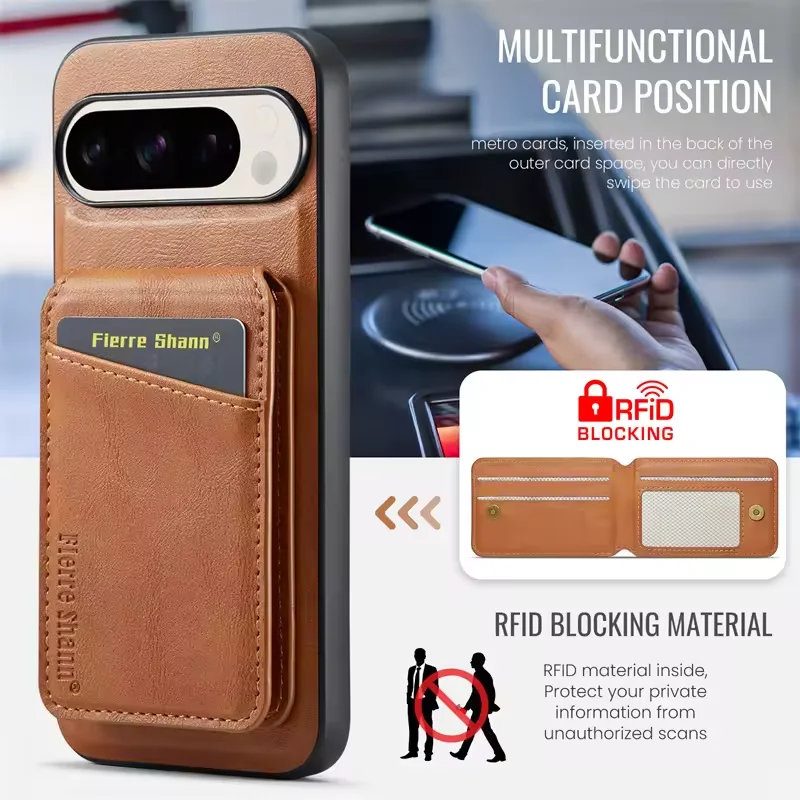 Magnetyczne etui 2w1 ze skóry PU na telefon Google Pixel 10 9 9Pro XL 8A 8Pro 8 7 7A 7Pro z odłączanym portfelem i uchwytem na karty — zdjęcie produktu 5