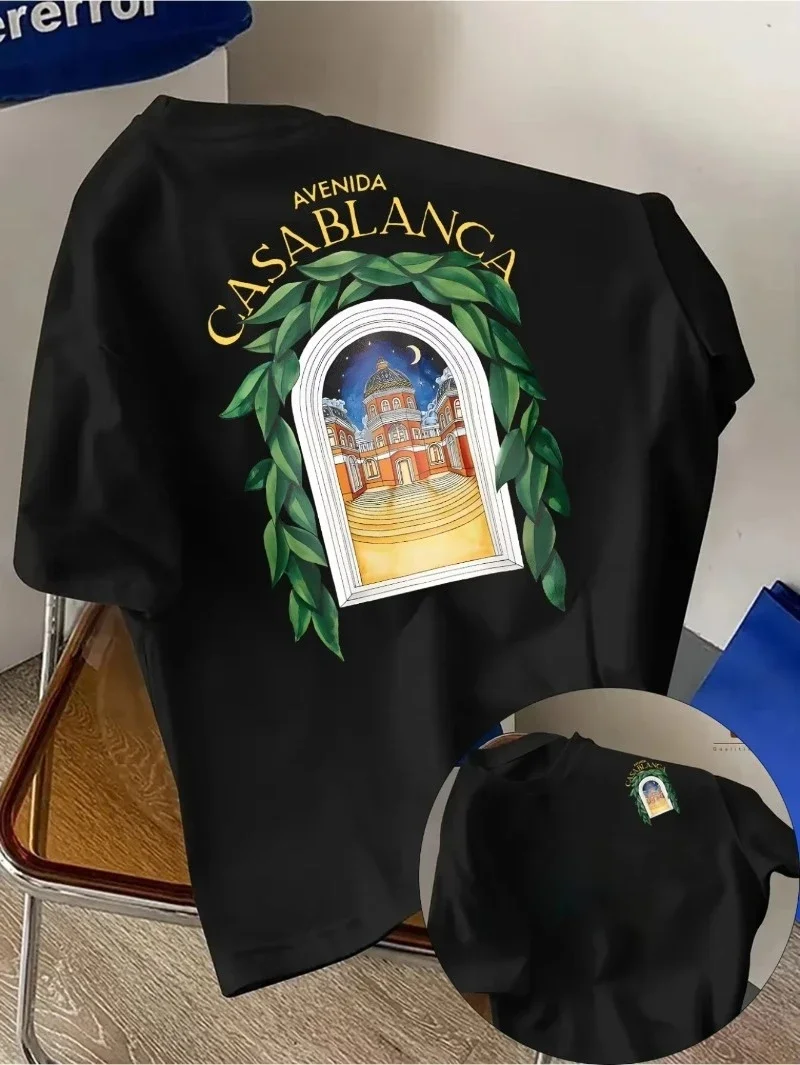 Casablanca Avenue Villa Graphic T-shirt voor heren, luxe streetwear T-shirt met korte mouwen in vakantiestijl