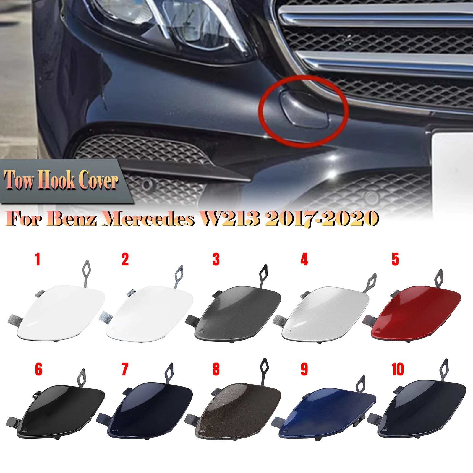 

Front Bumper Tow Hook Eye Cover For Mercedes-Benz W213 E-Class E350 E400 E450 2017-2020 Sedan/Wagon Car Trailer Access Hole Cap