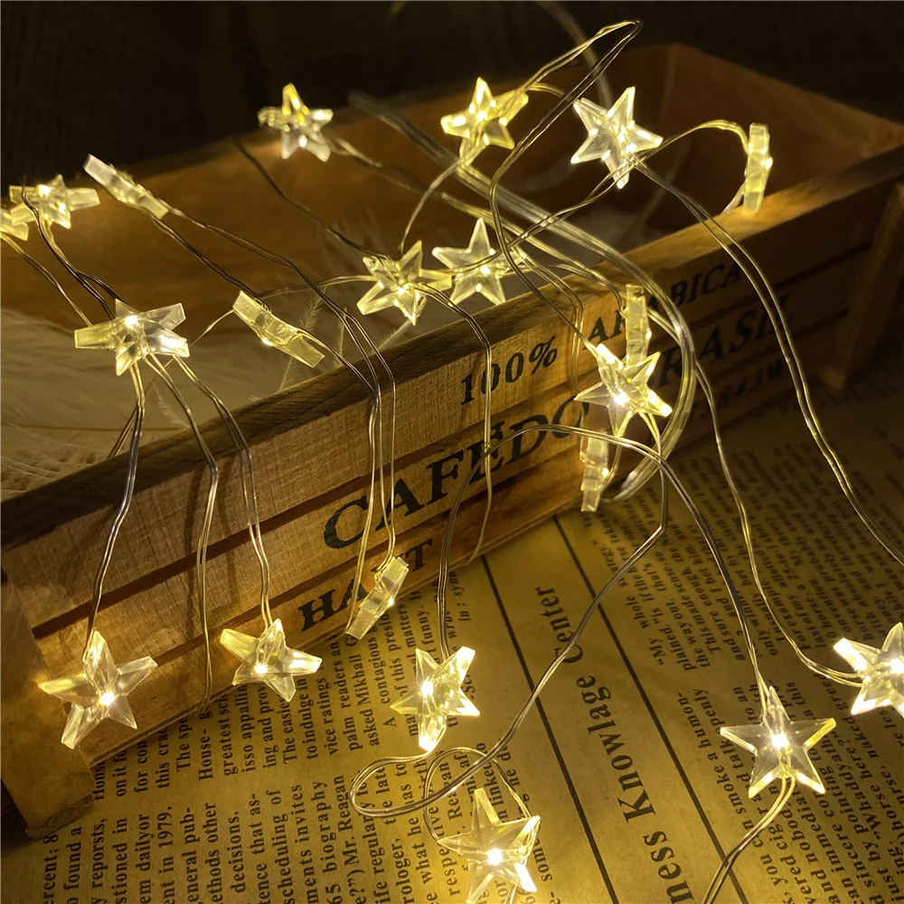 10/20/30/40/50/60 Led Ster Kerstverlichting Battery Operated Twinkle Snaar Licht Koperdraad string Lights Xmas Wedding Party Decor