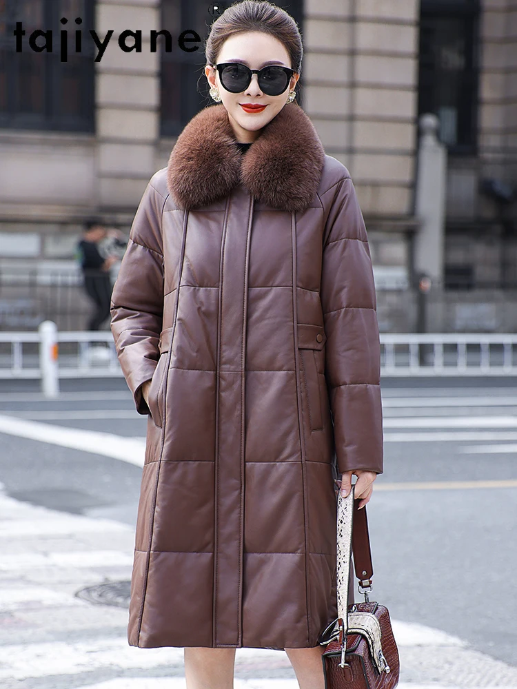 TAJIYANE Genuino Giacca di Pelle Delle Donne Vera Pelle di Pecora Anatra Imbottiture Cappotti Luxe Collo di Pelliccia di Volpe Cappotto 2025 Inverno Donna Vestiti ·хоiyahaк