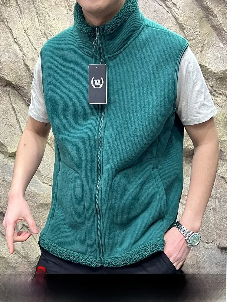 

Lamb Velvet Lined Thiened Winter Vest ex Stand Collar Casual Sle Windproof Outdoor Leisure Jaet Stand Fit Zipper...