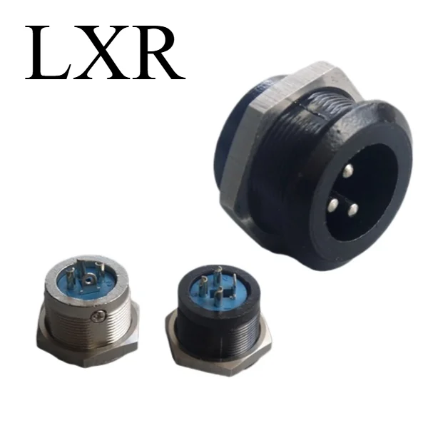 

3-core female XLR base with nut fixed metal shell connector module, opening 24mm