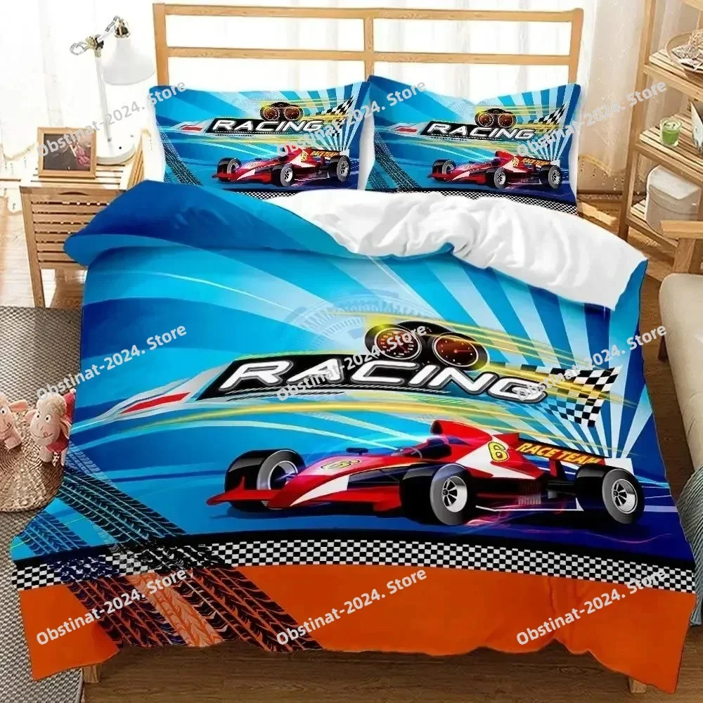 

Race Car Bedding Set Twin Size Burning Red Flame Duvet Cover Set 3D Sports Car Comforter Cover King Polyester Quilt Cover