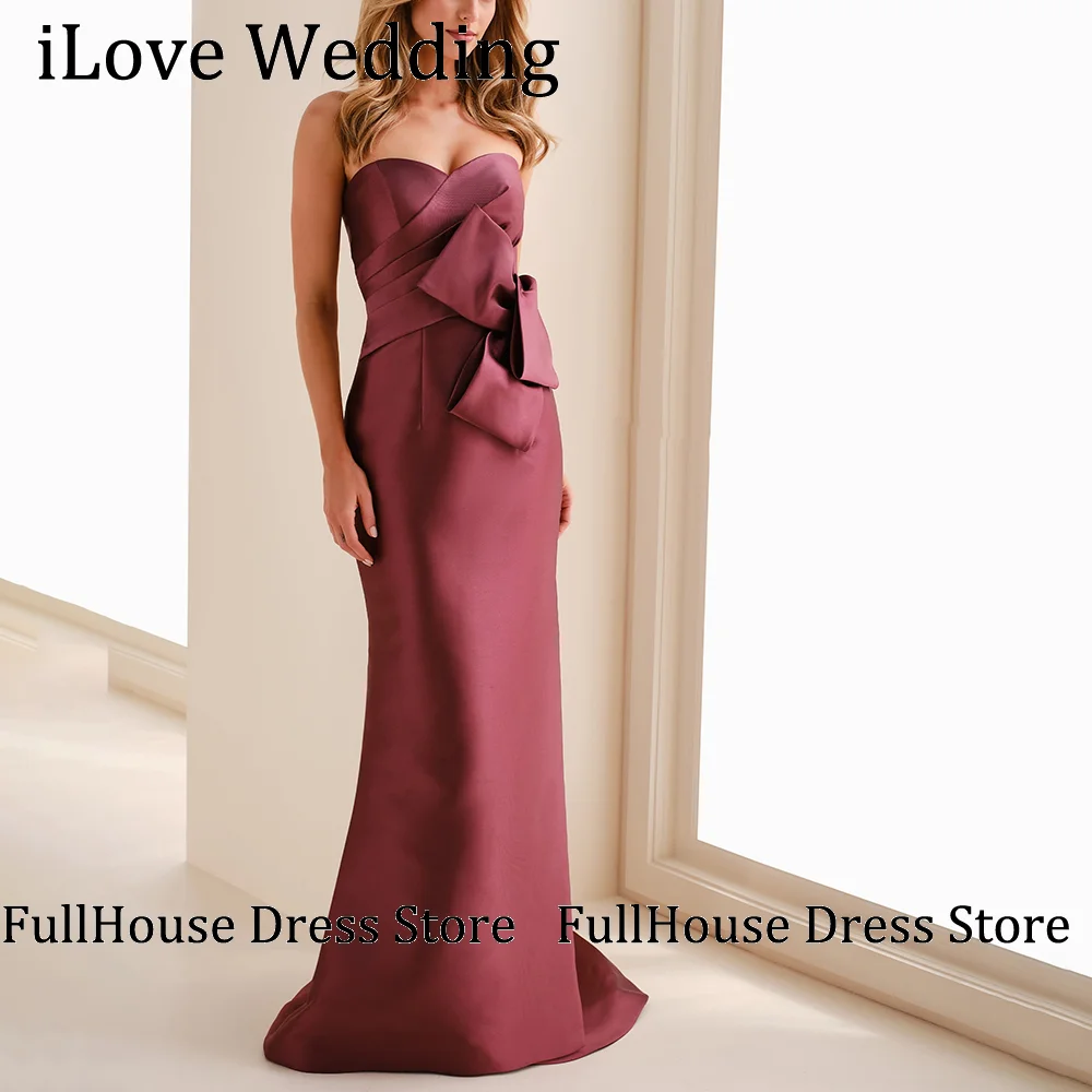 

Classic Sweetheart Collar Bridesmaid Dresses Satin Pleated Mermaid Side Split Floor-Length Wedding Party Dress Customized