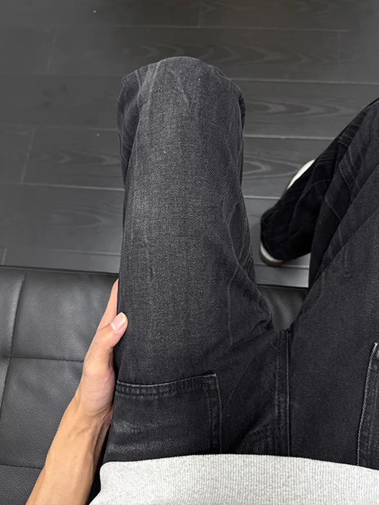 

Мужские джинсы Cleanfit с рисунком молний в американском стиле High Street, повседневные джинсовые брюки со средней талией и прямыми штанинами, расклешенные на талии