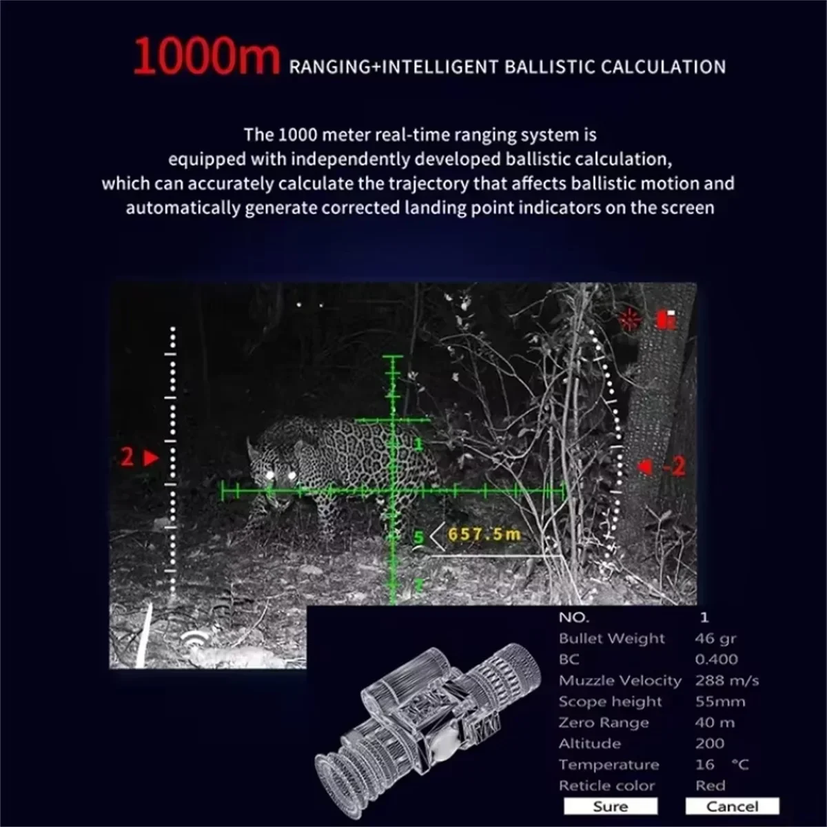 HENBAKER CY800-RL Infrared Night Vision Scope 6000J Waterproof WIFI Monocular Telescope with Range Finder Ballistic Calculation