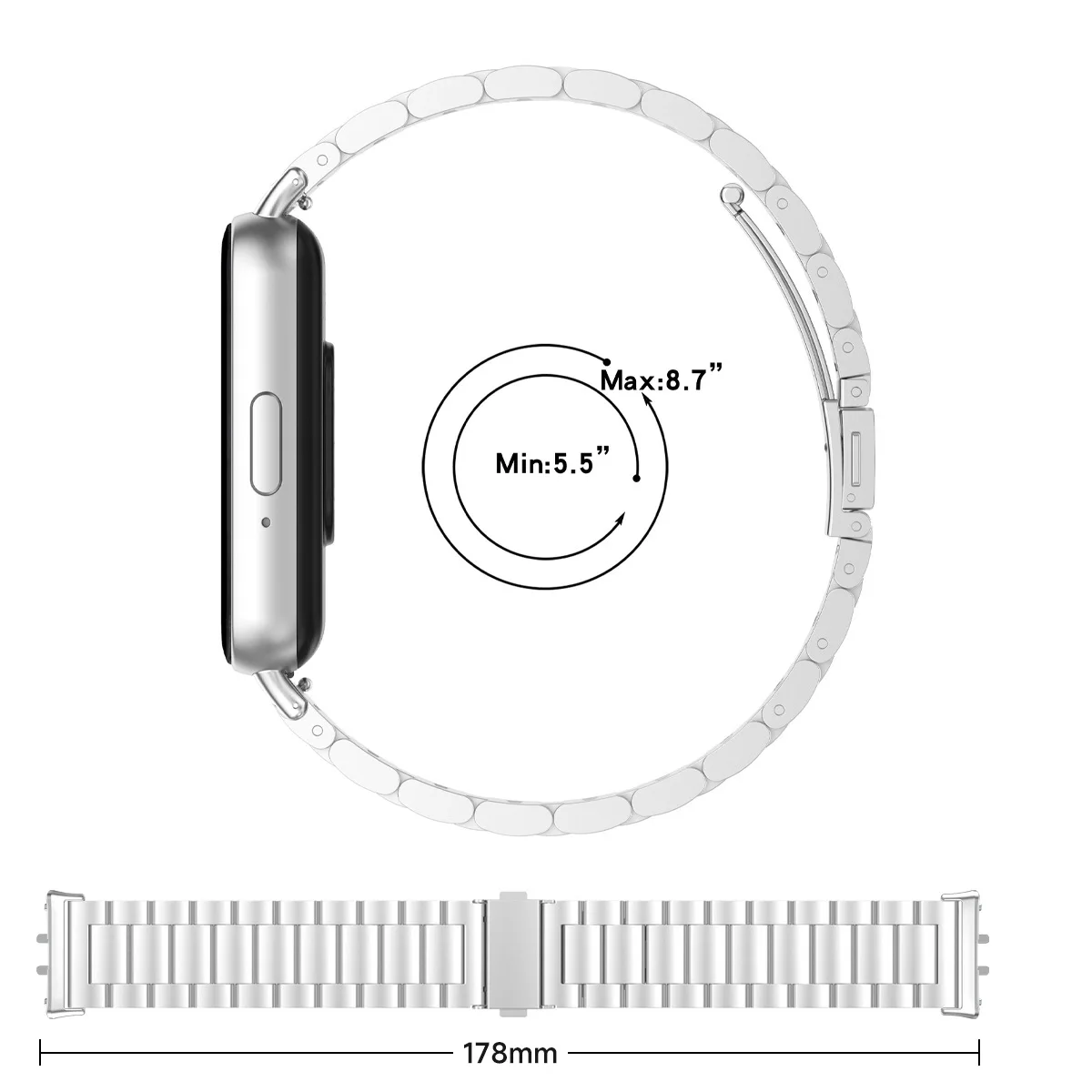 Suitable for Samsung Galaxy Fit3 Watch Strap Three Ball Steel Strap Folding Buckle Stainless Steel Watch Bands