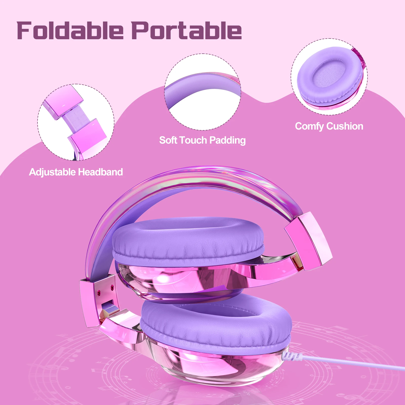 QearFun New Kids Headphones for School Wired Headphones with Microphone Noise Cancelling Headset for PC Computer Girls Gift