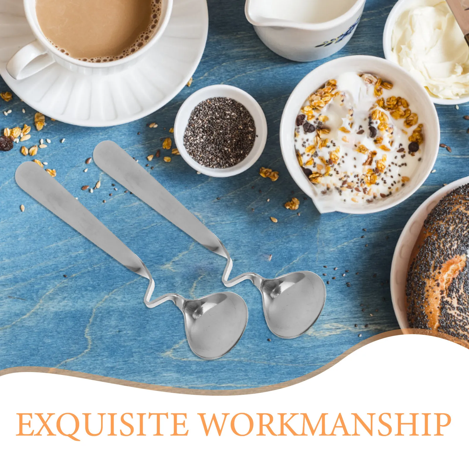 4Pcs Stainless Steel Coffee Spoons Honey Mixing Curving Handle Long Handle Stirring Spoons for Cafe Restaurant