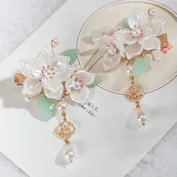 1pair Chinese Style Flower Hairpins Vintage Dress Headwear Tassels Hair Clip Retro Headpieces Hanfu Dress Hair Accessories