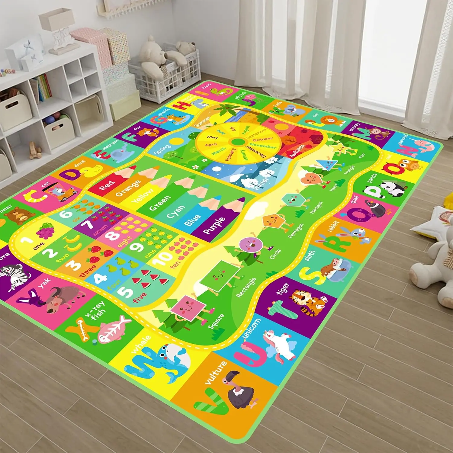 VIKAMA  Play Rug Baby Floor Mat Cute Educational Kids Carpet Non-Slip Kids Classroom Rug for Toddler Playroom Decor