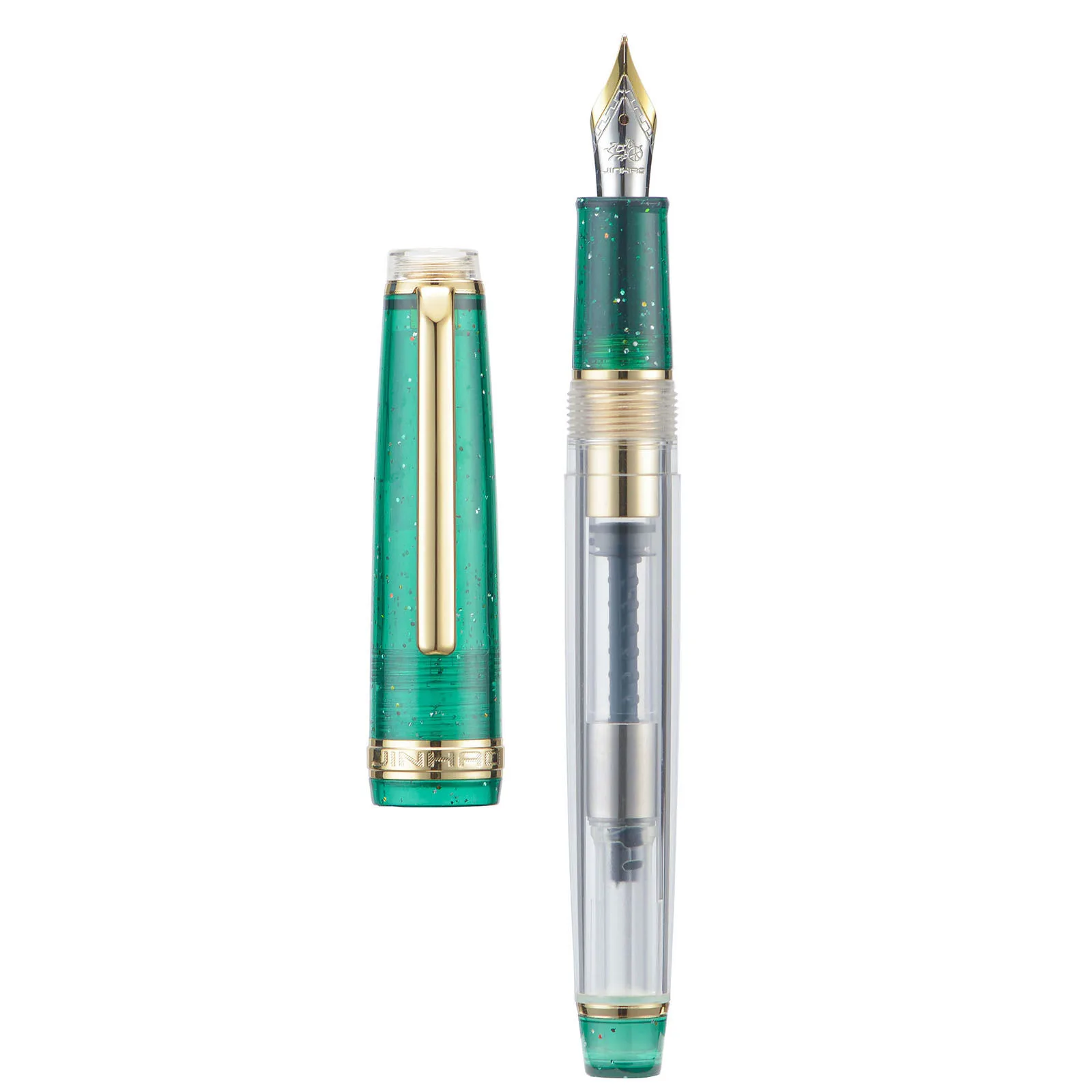 Jinhao 82-Stylo plume à encre transparente avec jeu de convertisseurs, stylo mixte pour documents acryliques, pointe EF, F, M, garniture dorée, nouveau, 3 pièces