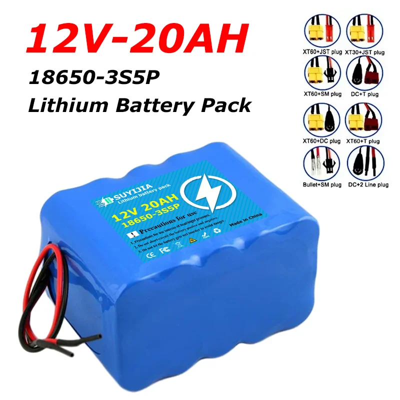 

12V 20000mah 3S5P Lithium Battery Pack 18650 20AH large Capacity Built-in 20A BMS Suitable for Small Power Electronic Equipment