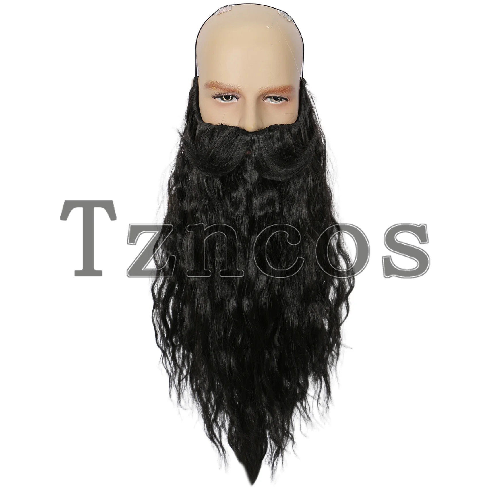 

Tzncos Men's 18 Inch Black Long Curly Synthetic Fake Beard for Wizard Costumes and Halloween Parties