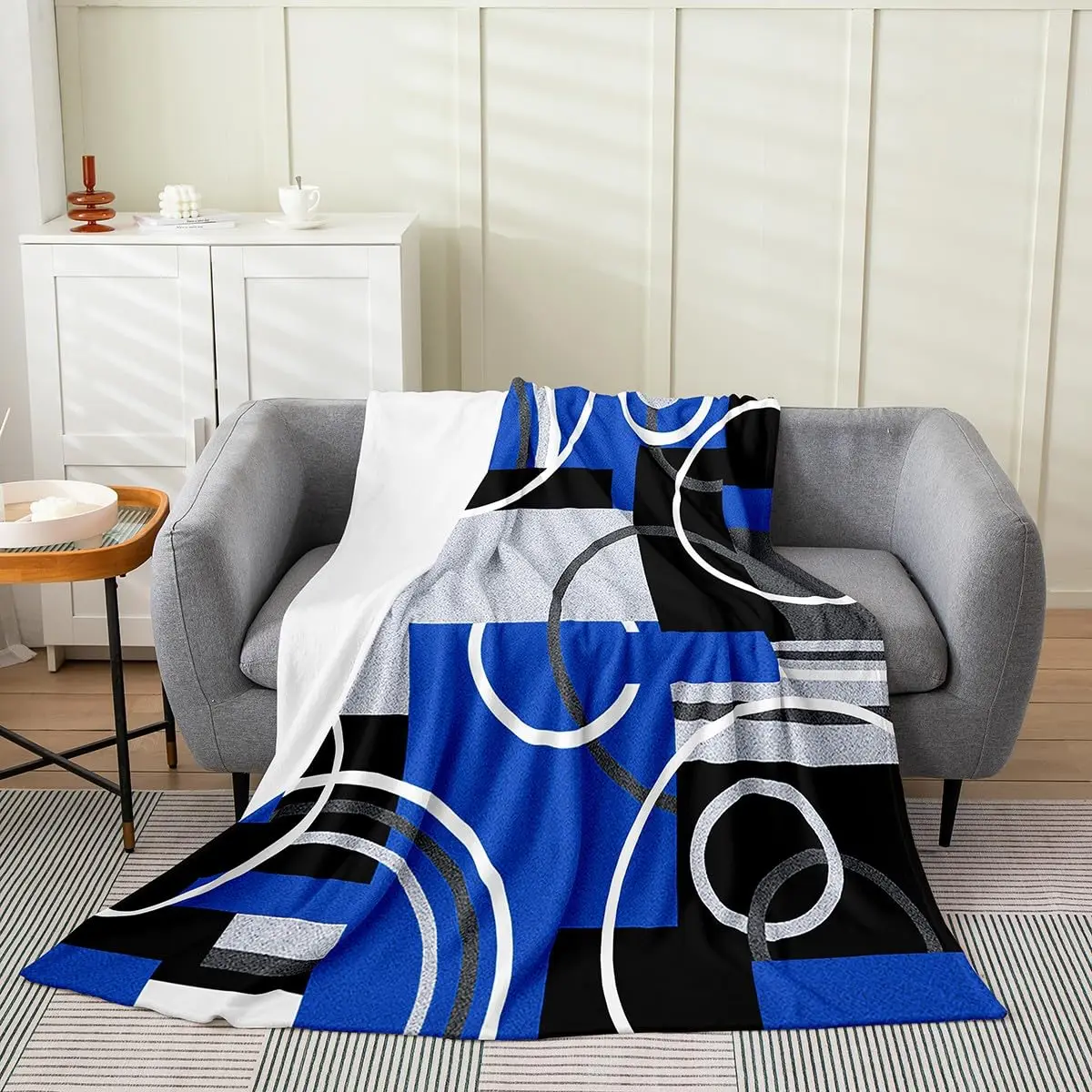 Geometric Plaid Throw Blanket Swirl Spiral Flannel Blanket Abstract Stripes Fuzzy Blanket Modern Plush Bed Blankets Room Decor