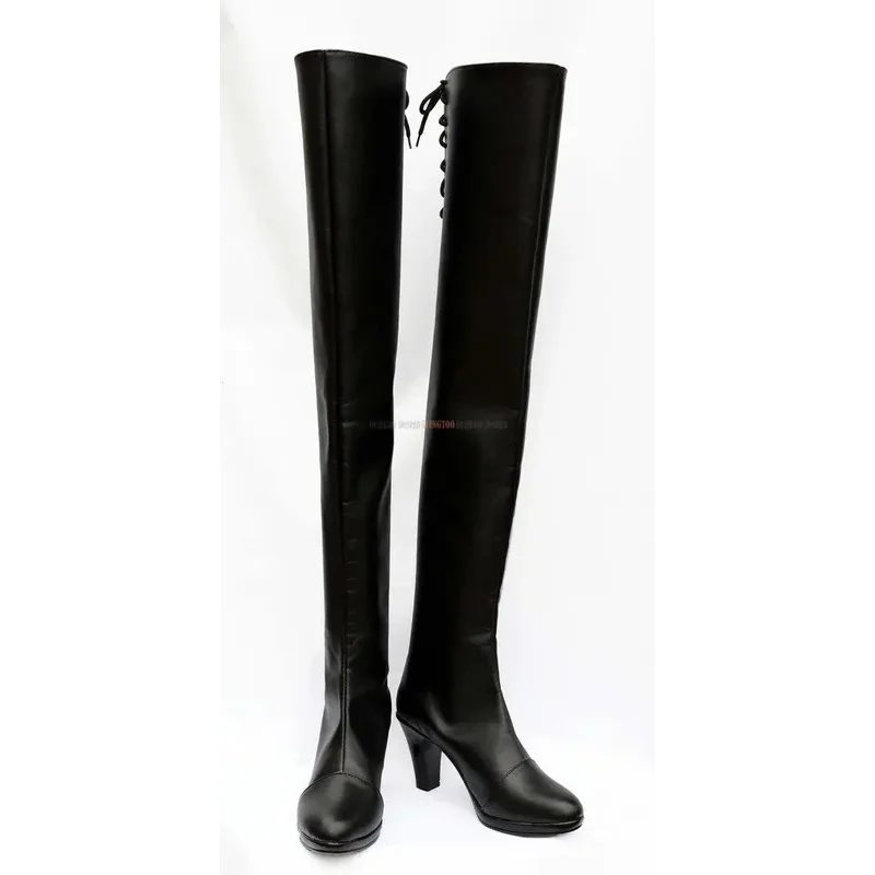 qq98NieR Automata 2B YoRHa NO.2 Type B Cosplay Shoes Handmade Long Black Boots High Heel Costum Made