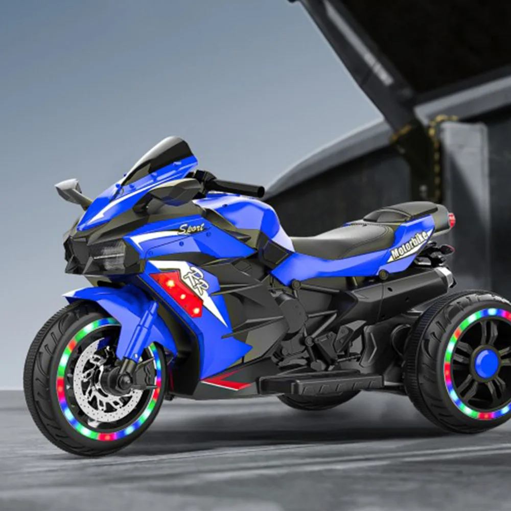 12V kindermotorfiets 3 wielen elektrische motorfiets voor kinderen met lange batterijduur, rit op motorfiets met EVA-wielen, grote stoel