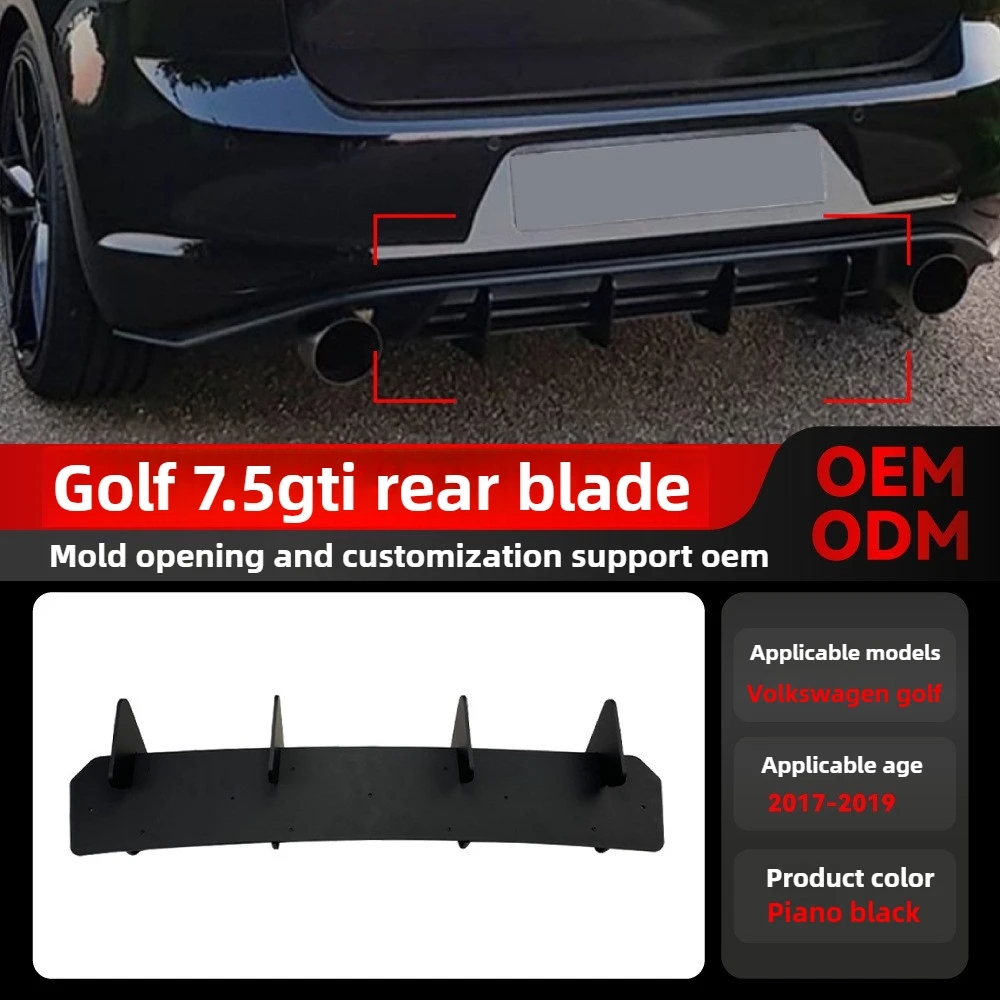 

For VW Golf 7.5 GTI 2017-2019 Gloss Black Rear Blade Spoiler Lip + ABS Diffuser OEM Fit Bumper Extension, Aerodynamic Tuning Kit