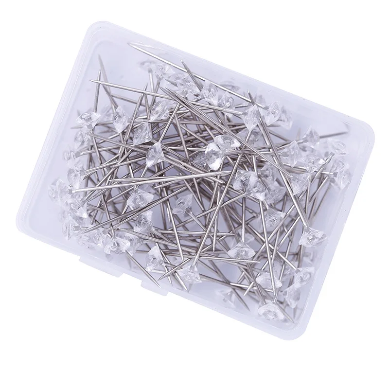 1 Box 50pcs/100pcs Diamond Pins Wedding Bouquet Pins Stitching Needles with Plastic Box Apparel Sewing Accessories Handicrafts