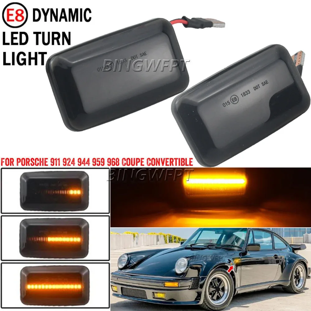 For Porsche 911 Carrera 924/924S 944 959 968 For Audi VW Aston Martin Dynamic LED Side Turn Signal Marker Lights Lamp Blinker