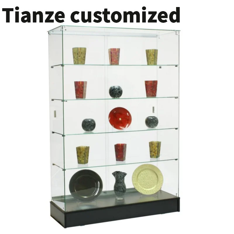 Customized-Retail Fixtures Frameless Lockable Glass Cabinet FullDisplay Frameless Glass Showcase Cabinet Sale