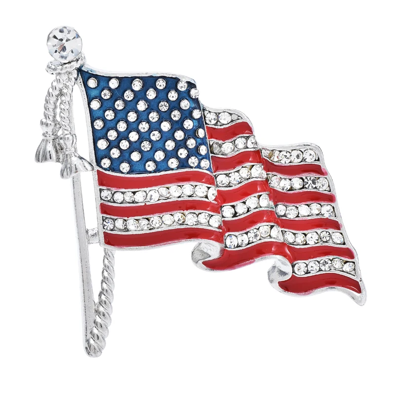 Wuli&baby The USA Flag Brooches For Women Unisex Rhinestone Enamel National-flag Brooch Pins