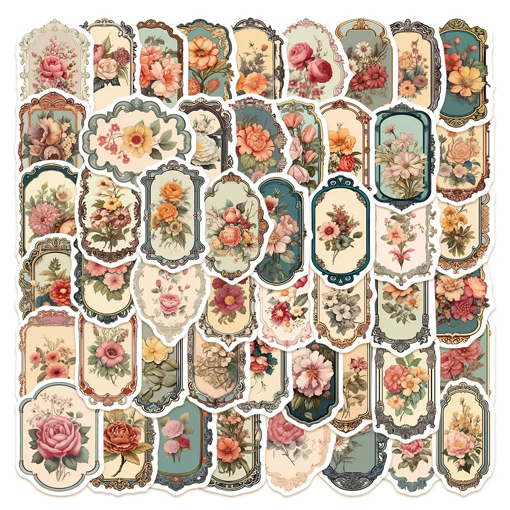 

50PCS Vintage Flower Mirror Graffiti Stickes,Decoration Guitar Laptop Luggage DIY Waterproof Sticker