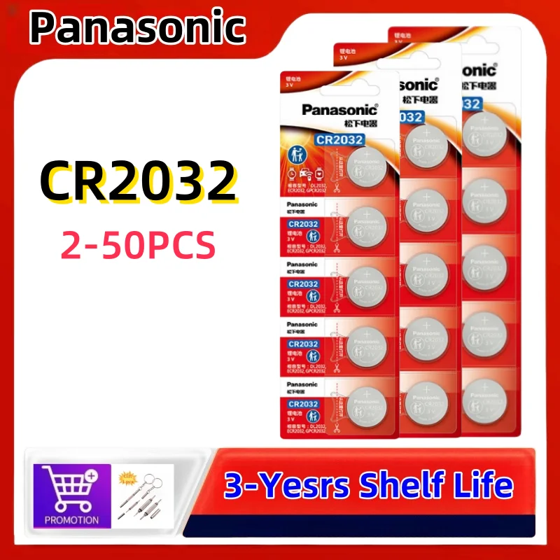 2-50pcs Original Panasonic CR2032 3V ECR2032 Lithium Battery CR 2032 For Control Watch Motherboard Scale Button Coin Cells