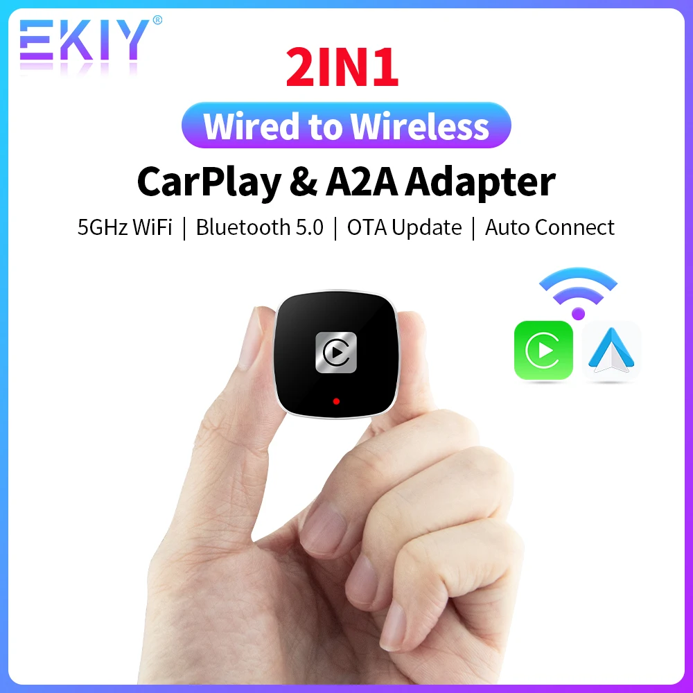 EKIY CarPlay Android Auto Adapter Wired To Wireless For Audi Toyota Mazda Nissan Chevrolet Suzuki Subaru Kia Ford Opel Skoda