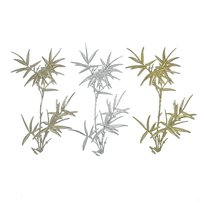 1 Uds. Parches bordados de hoja de bambú para planchar, bricolaje para abanico, joyero, bolsa, falda, pegamento trasero decorativo dorado y plateado