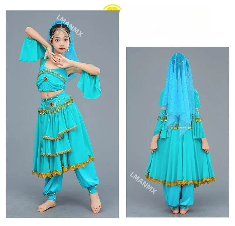 Taniec dziecięcy Xinjiang, taniec etniczny, występ chóralny w stroju księżniczki Jasmine.