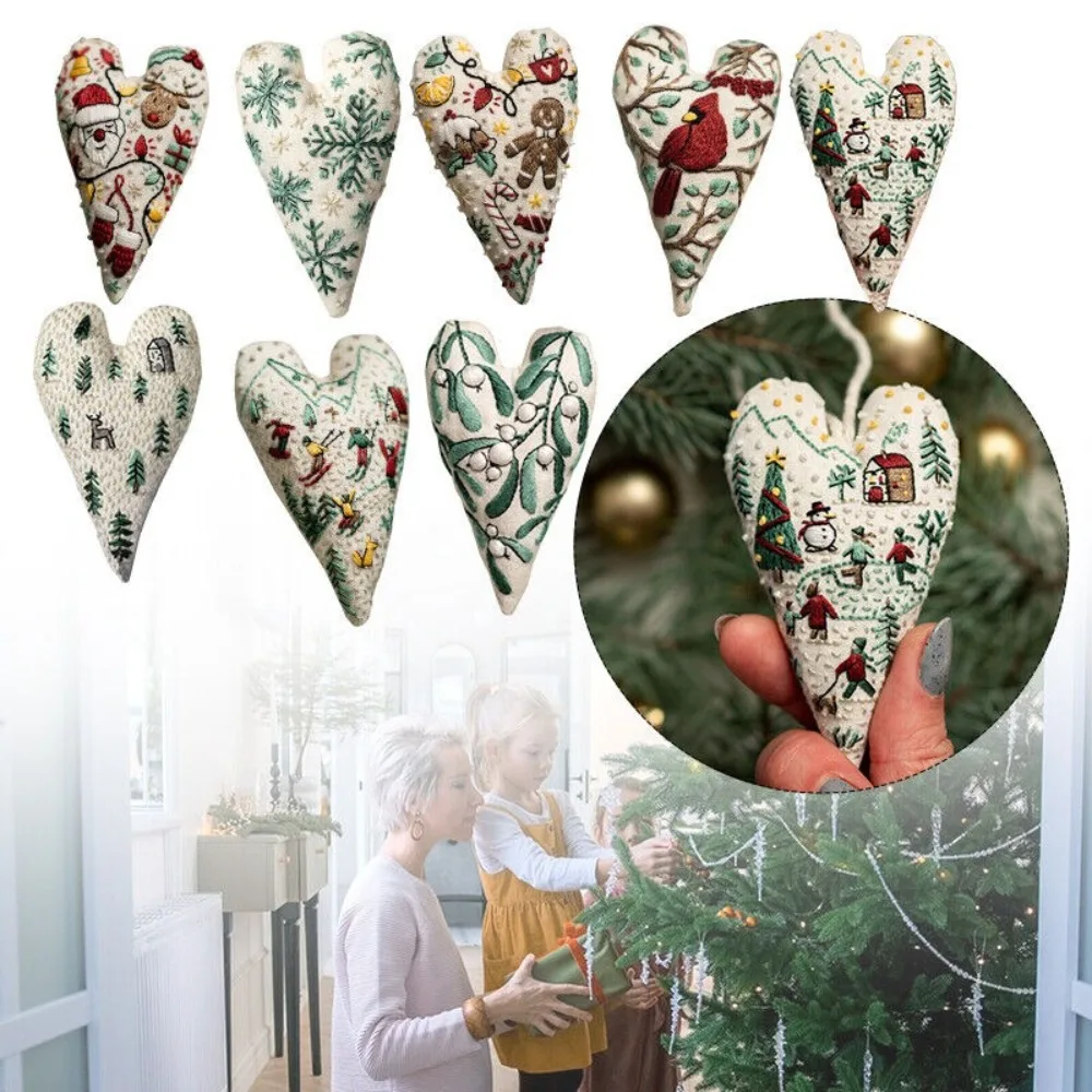 Festival Heart Christmas Embroidery Kit with Needle and Thread mas Tree Hanging Decoration Heart Cross Stitch Kit