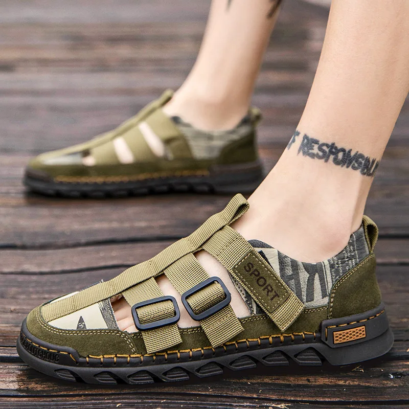 

Men Handmade Outdoor Closed Toe Sandals, Breathable Driving Shoes, Non-slip River Tracing Beach Footwear