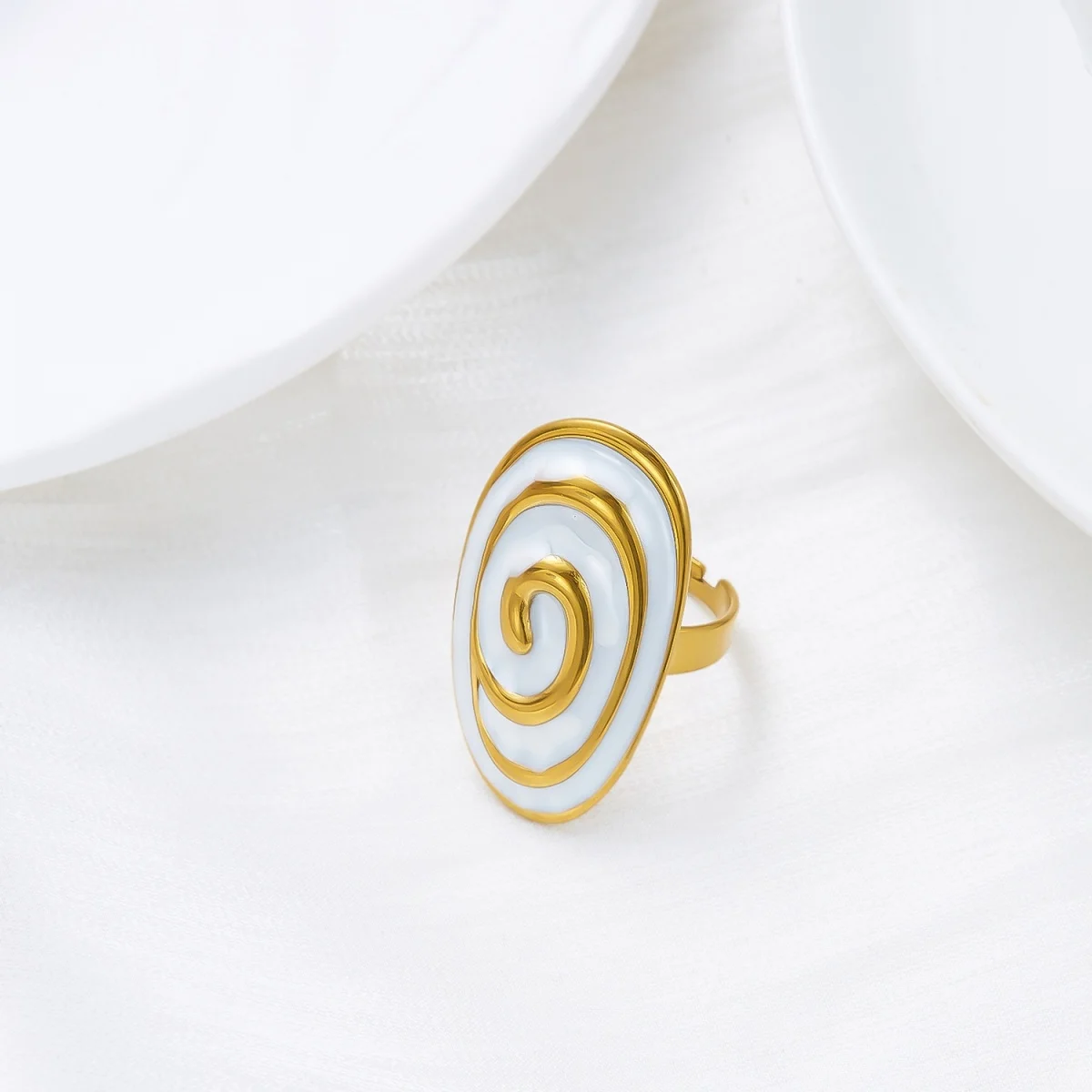 Edelstahl-Emaille-Spiral-Geometrie-Fingerringe für Damen und Herren, Vintage Französische Sonnen-Blatt-Blumen-Ringe, Modeschmuck für Partys. – Detail 19
