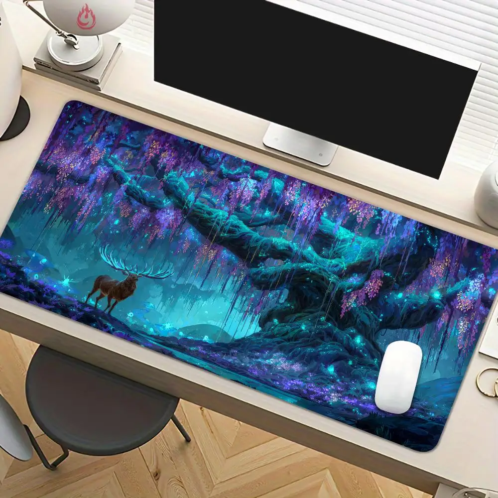 

Великолепный гигантский коврик для мыши с изображением древнего дерева, нескользящий офисный коврик для мыши с прошитыми краями, аксессуары для ПК, игровой коврик