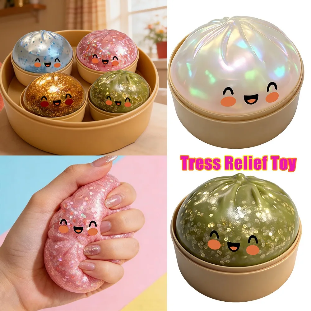 Cute Simulation Bun Squishy Toy Soft Baozi Pinch Stress Relief Anti Stick Hand Fun Pocket Pal Sensory Fidget Toy Kids Adults